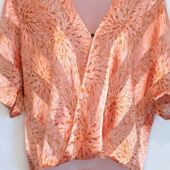 Floreat Anthropologie Silk Blend Size Small Floral Striped Hi Low Blouse - Picture 5 of 12